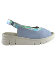 Sandal in mimosa blue, shimmery blue slingback strap, beige Cloud logo'd footbed and off-white wedge outsole.