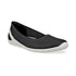 Black leather sporty ballet Flat with detail white stitching around cuff and a  white outsole.