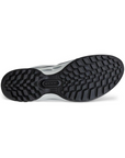 Black deep treaded outsole with Ecco logo in middle.