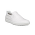 Women's Ecco Soft 7W Slip-On Sneaker in white leather with cushioned collar and flexible PU outsole for all-day comfort and style.