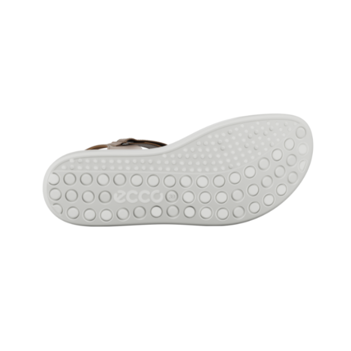 White outsole with circle pattern tread and Ecco logo  stamped in middle.