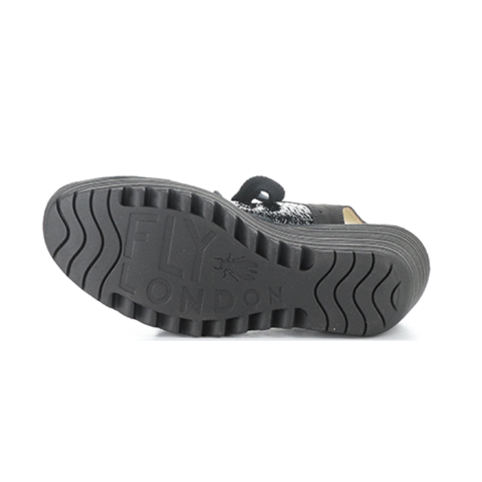 Black lugged outsole with 'FLY LONDON' branding.