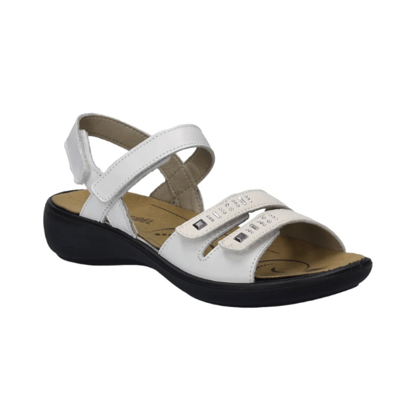 Josef Seibel Ibiza 86 Sandal in white with premium leather, adjustable straps, and a lightly padded removable footbed.