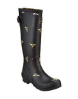 Black tall bee printed rubber boot