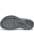 Grey treaded outsole with Keen logo in middle.