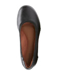 Black leather flat with small wedge outsole. Cobhill logo on heel of insole..
