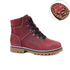 Maika Ankle Boot in Bordo. Burgundy nubuck ankle boot with black laces, white stitching, and a brown rubber outsole. 