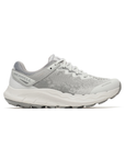 Grey sneaker with mesh upper, thick white midsole and rugged outsole.