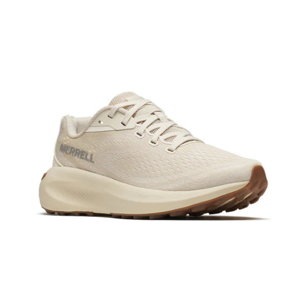 Women's Merrell Morphlite Sneaker in beige with lace-up design, vegan materials, and lightweight comfort for everyday wear.