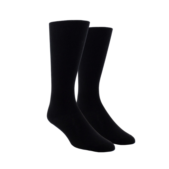Pair of black knee high compression socks.