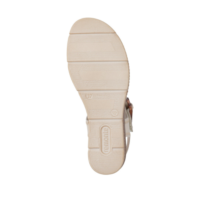 Beige light treaded outsole with Remonte logo on heel.