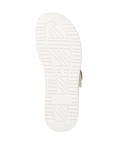 White geometric patteened sandal with Remonte logo on heel.
