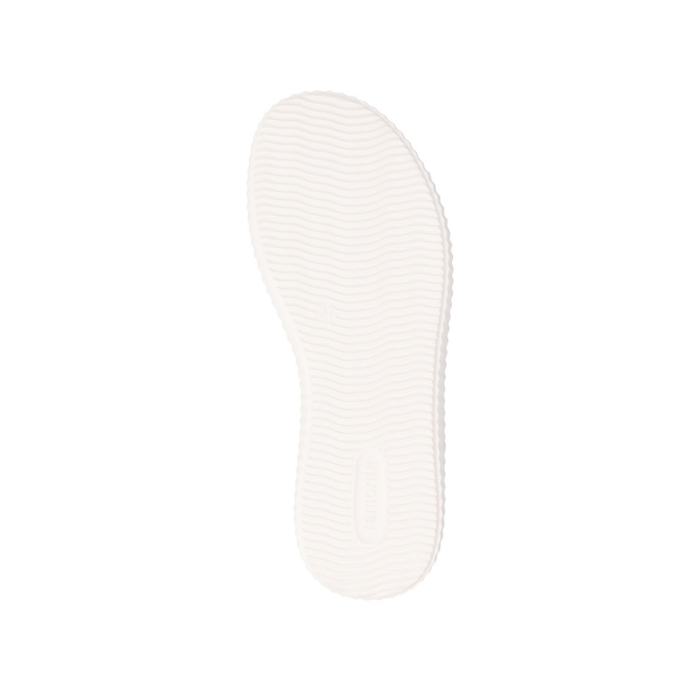 White wave pattern tread of sandal with Remonte logo stamped in heel.