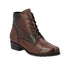 Women's Remonte D6882 lace-up leather boot in brown with dark accents, crafted for comfort and timeless fall fashion appeal.