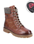 Brown leather lace up ankle boot with yarn cuff