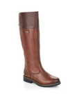 R6581 Tall Boot in rich brown leather with contrasting dark brown cuff, water-repellent and stylish for cold weather.