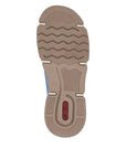 Beige wave treaded outsole with red Reiker logo on heel.