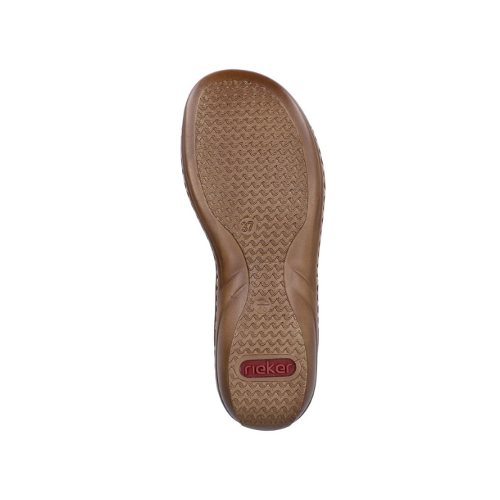 Light treaded outsole with red Rieker logo on heel.