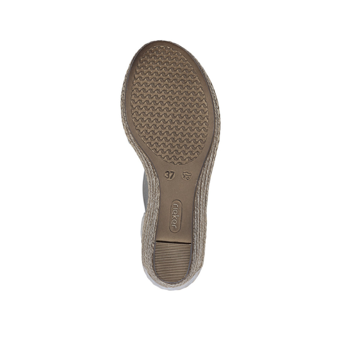 Brown light treaded outsole with Rieker logo on heel.