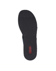 Wave tread pattern on slide sandal outsole with red Rieker logo on heel.