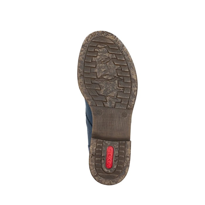 Brown light textured outsole with red Rieker logo stamped on heel