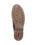 Brown rubber outsole with red Rieker logo on heel.