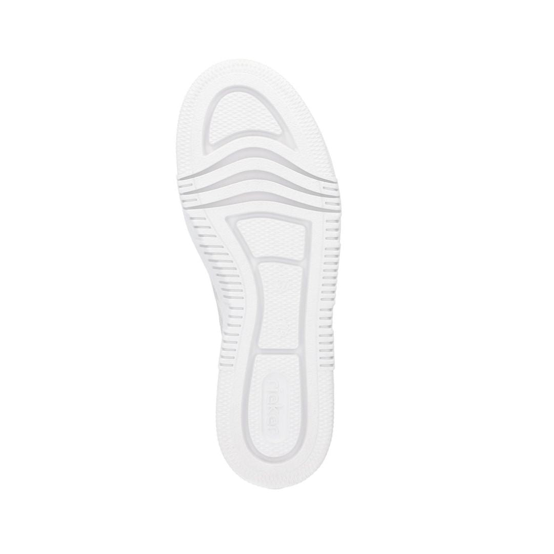 White rubber outsole with grooved, textured sole.