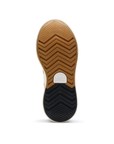 Zig-Zag treaded outsole with three quarters tan and heel section black with white Sorel logo stamped in middle.