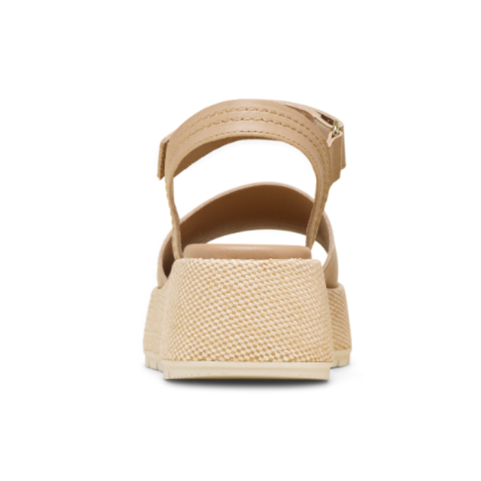 Heel of Beige sandal with woven sole.