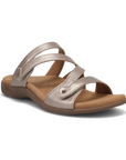 Women's Taos Double U Slide Sandal in metallic finish with supportive footbed and adjustable straps for all-day comfort and style.