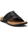 Women's Taos Gift Slide Toe-Ring Sandal in black leather with cushioned footbed and arch support, ideal for all-day comfort and casual wear.