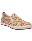 Women's Taos Dandy Slip-On Sneaker in floral print with white sole, offering comfort and arch support for casual wear.
