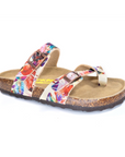 Women's Viking Tofino Toe-Loop Sandal with floral print straps and cork footbed. Stylish summer sandal with arch support and adjustable fit.