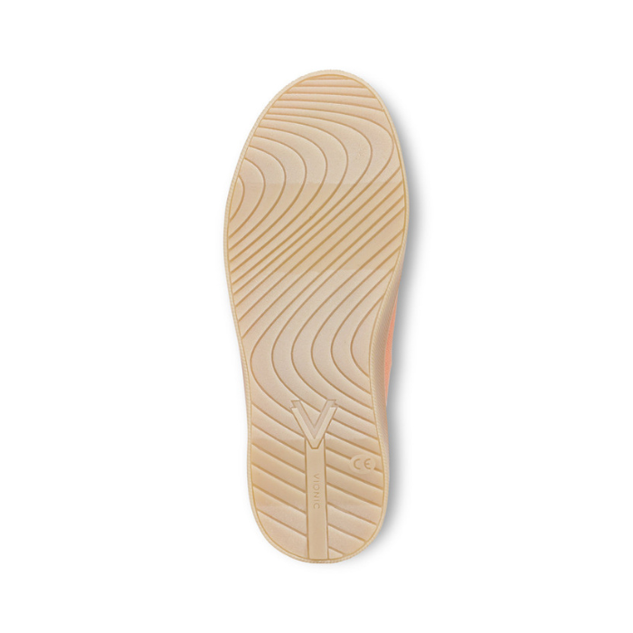 Tan wave patterned outsole with Vionic logo on heel.