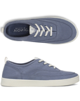 Pair of Denim casual sneaker with off-white laces, Vionic logo'd footbed and white outsole. 