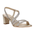 Champagne gold block heel sandal with rhinestone straps and Naturalizer logo'd footbed.
