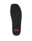 Wave tread pattern on black outsole with red Rieker logo stamped in heel.