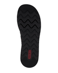 Black wave pattern treaded outsole with red Rieker logo on heel.