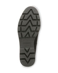 Black rubber outsole of women's wedged loafer. Vionic logo on center.
