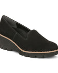 Black wedge loafer with lugged outsole.