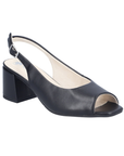 Black open-toe slingback sandal with a block heel.