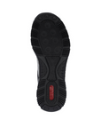 Black light treaded outsole with red Rieker logo on heel.