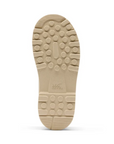 Tan rubber outsole with deep circle tread and Sorel logo stamped in middle.