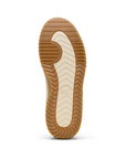 Tan gum outsole with light tread, cream center and Sorel logo stamped in middle.