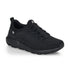 Black slip on mesh sneaker with bungee laces, R-evolution logo on tongue and side tab with a black rubber outsole.