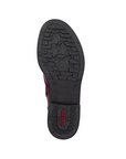 Black light treaded outsole with red Rieker logo on heel.