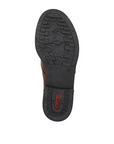 Black light treaded outsole with red Rieker logo on heel.