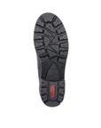 Black lugged outsole with red Rieker logo on heel.