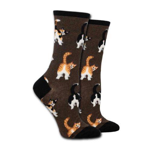Brown socks with various cat breeds showing their butts.