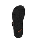 Black rubber outsole with leaf pattern tread and Taos logo near heel.